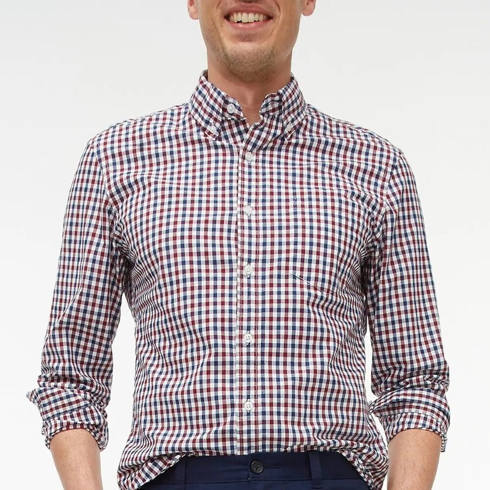 J. Crew Shirt Men L Red Blue Gingham Check Plaid Long Sleeve Button Down 31872